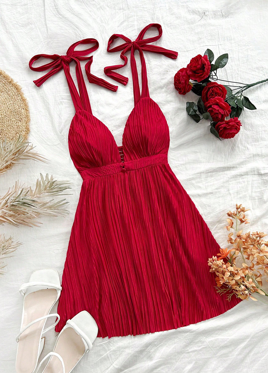 Красное праздничный, коктейльное, вечернее, кэжуал платье в стиле ампир SHEIN однотонное