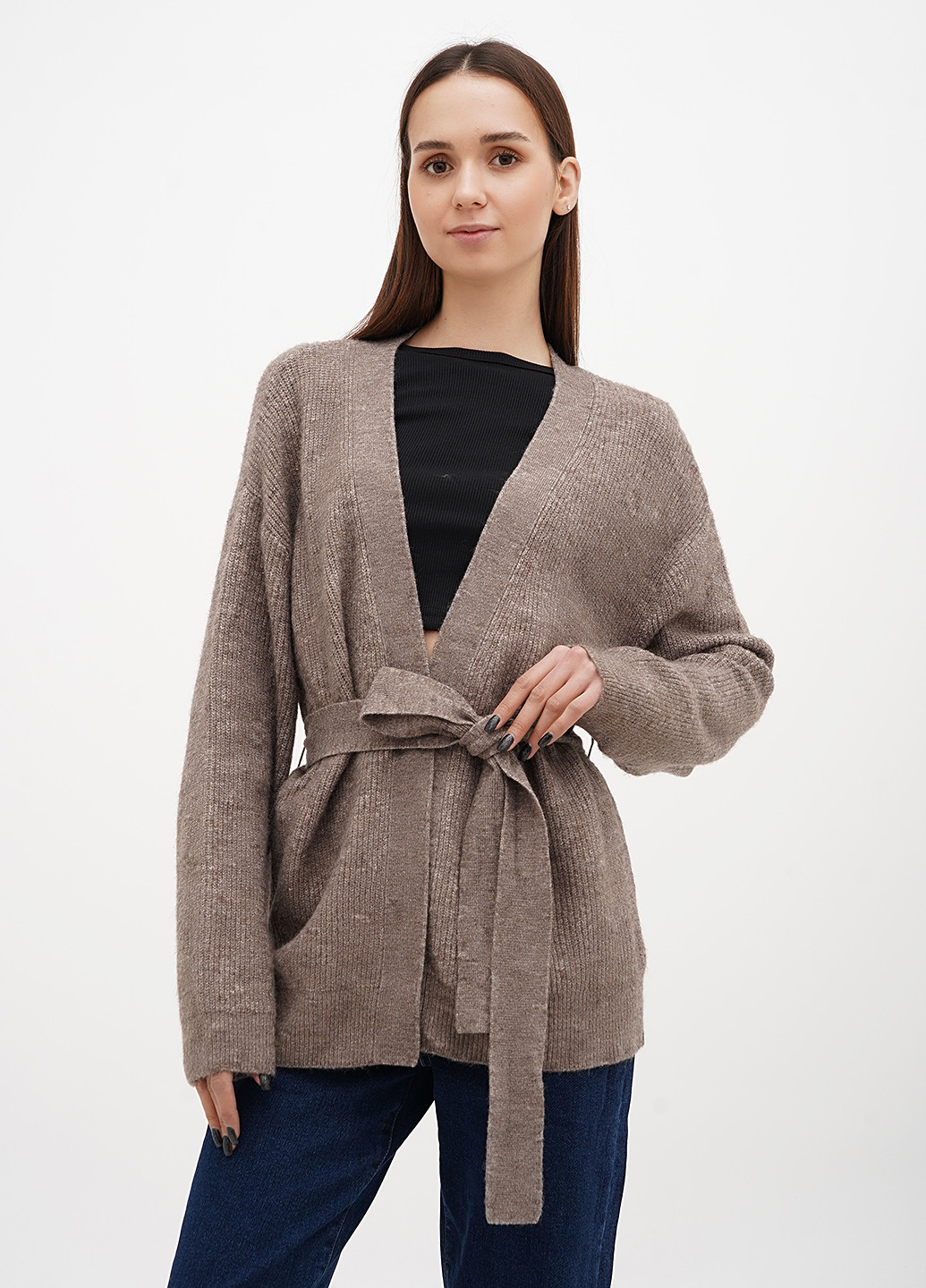 Серо-коричневый демисезонный кардиган H&M