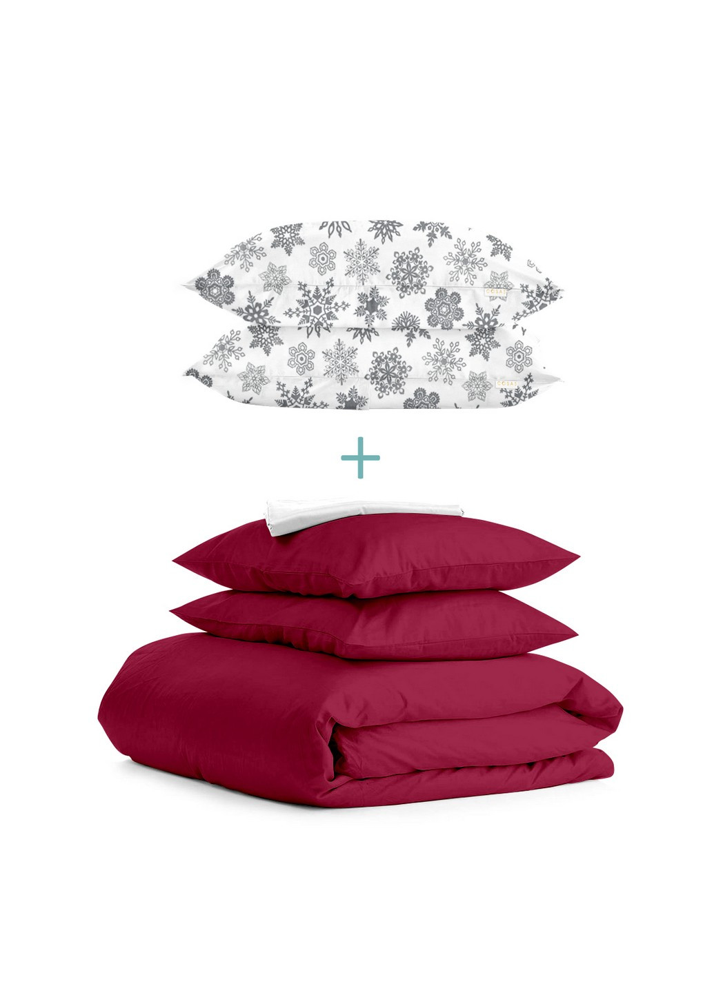 Комплект евро постельного белья RANFORS BORDO SNOWFLAKES GREY White (2 наволочки 50х70 в подарок) Cosas (251281524)