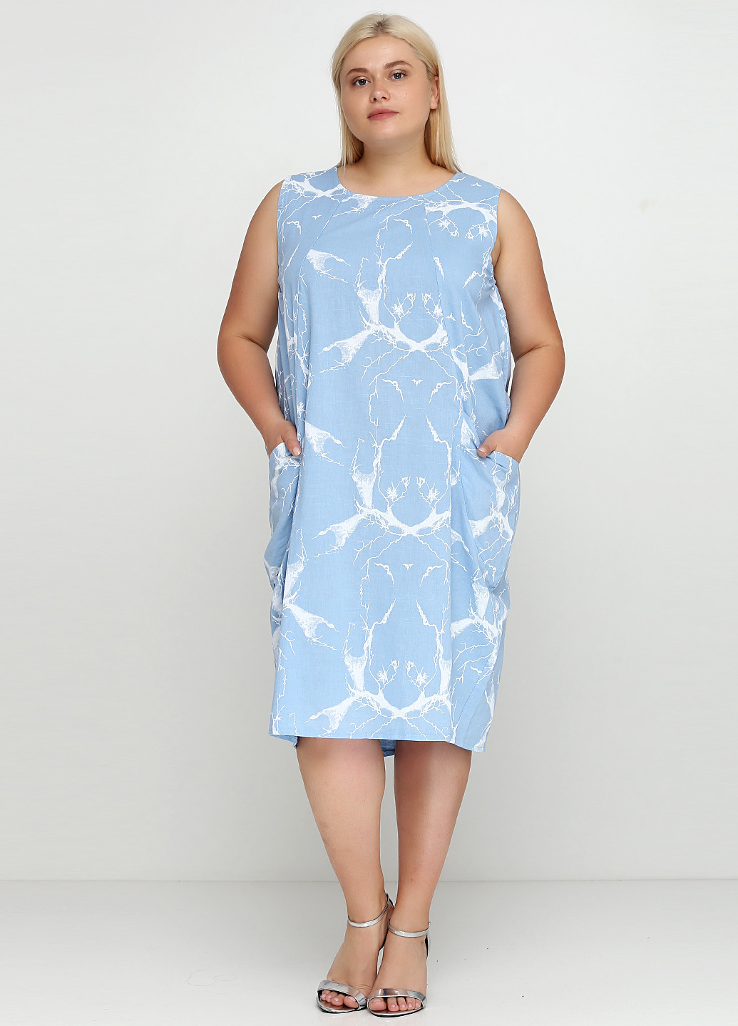 Голубое кэжуал платье оверсайз Fashion с абстрактным узором