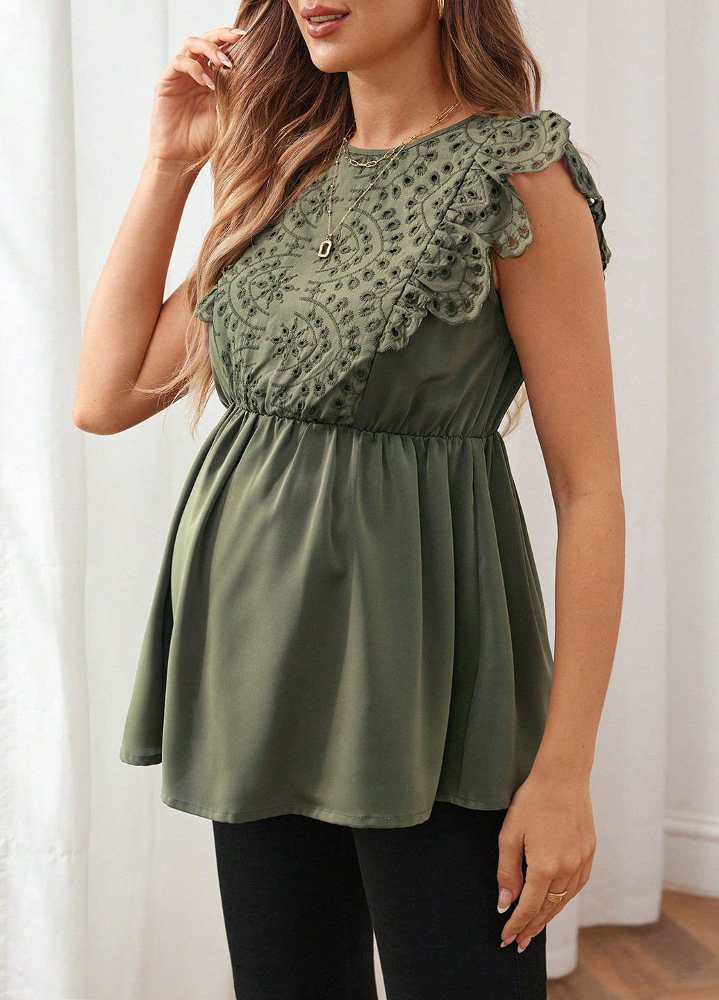 Хаки блуза для беременных с баской SHEIN