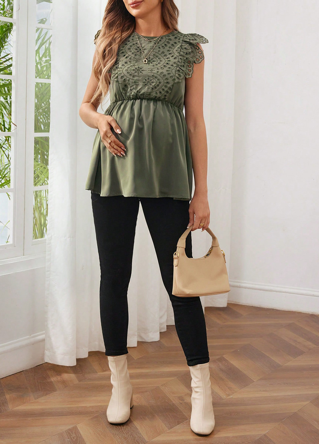 Хаки блуза для беременных с баской SHEIN