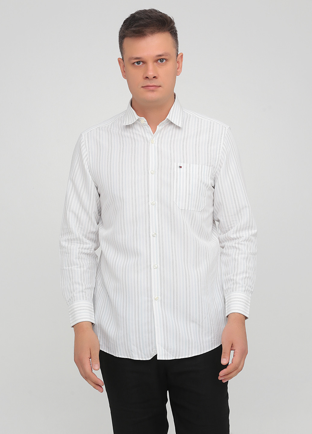 Белая кэжуал рубашка в полоску Tommy Hilfiger