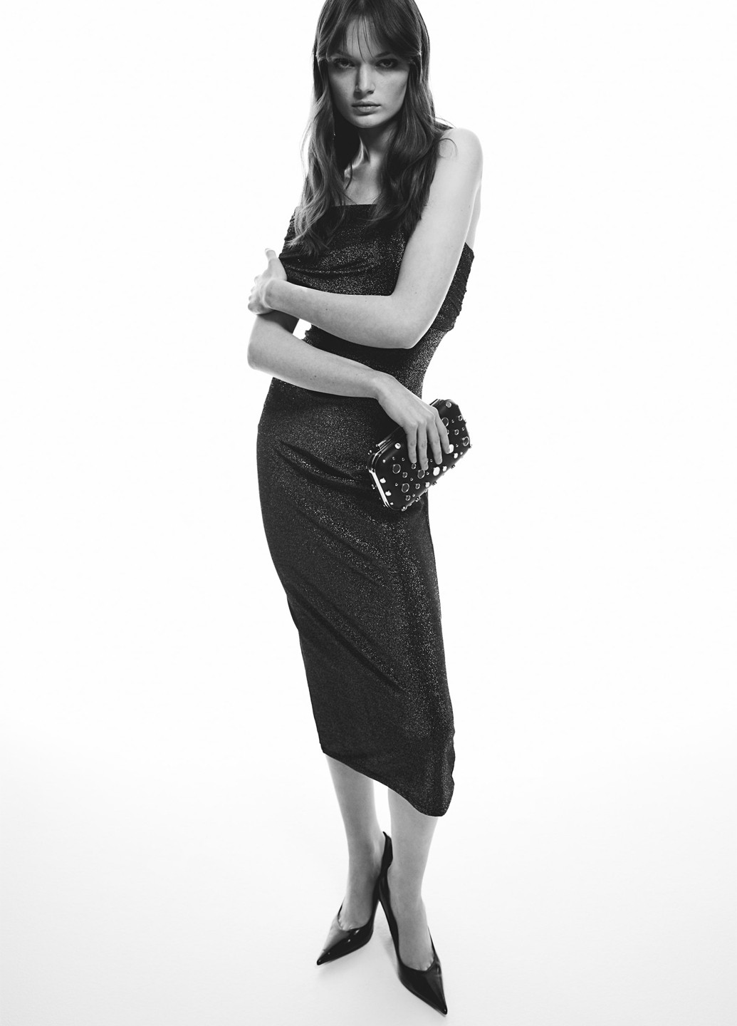 Чорна коктейльна, вечірня сукня на одне плече H&M однотонна