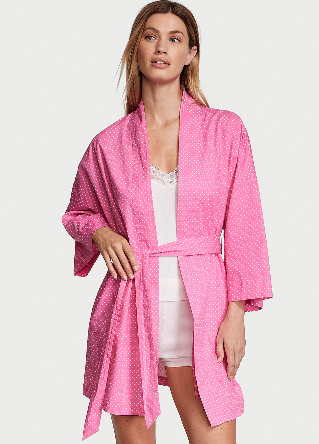 Рожевий демісезонний комплект (халат, топ, шорти) Victoria's Secret