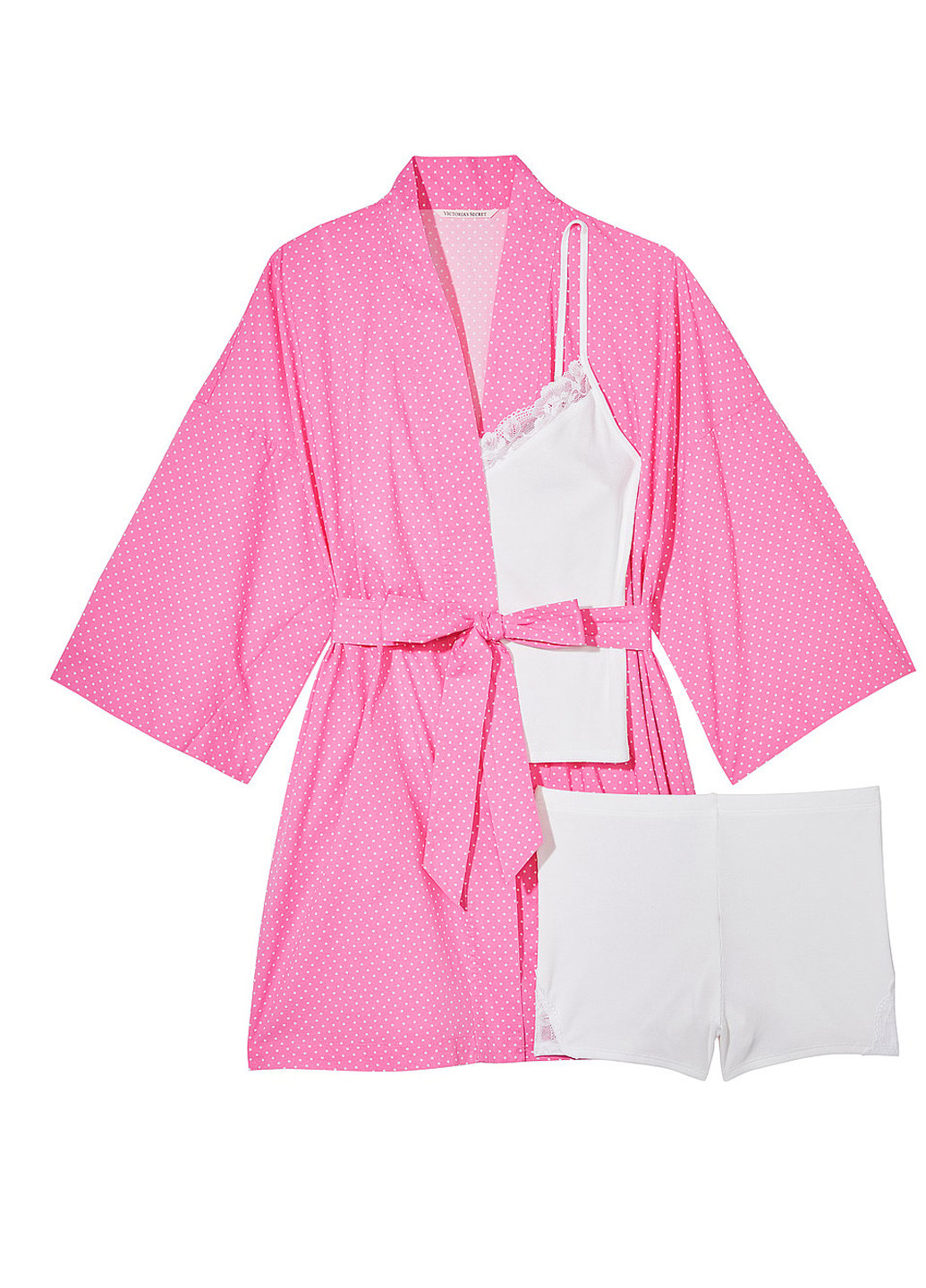 Рожевий демісезонний комплект (халат, топ, шорти) Victoria's Secret