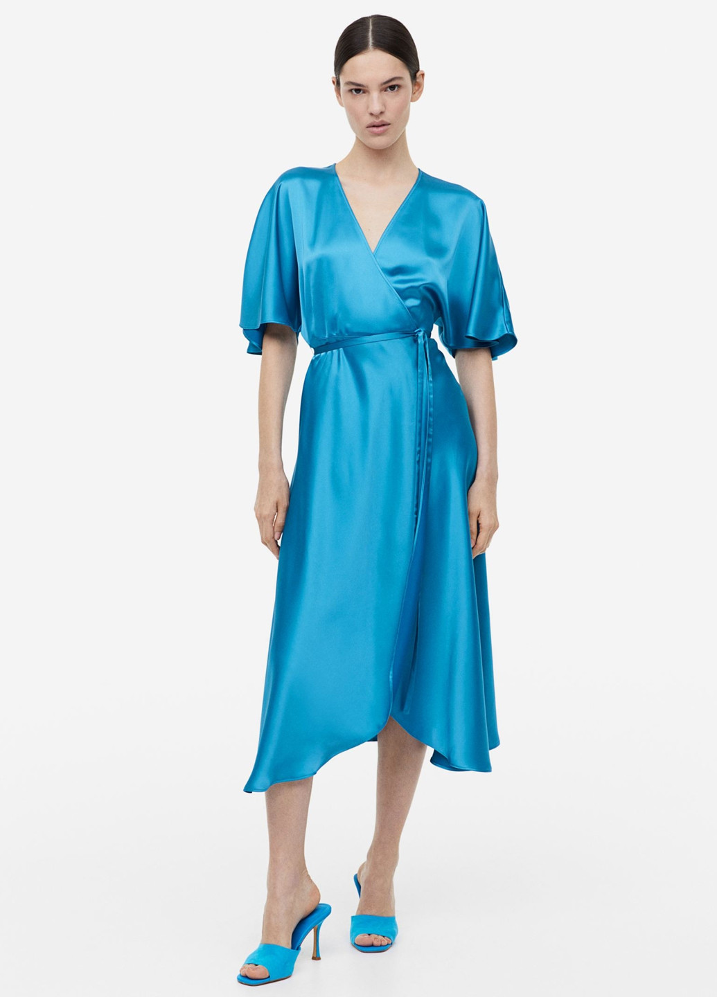 Синя кежуал сукня на запах H&M однотонна