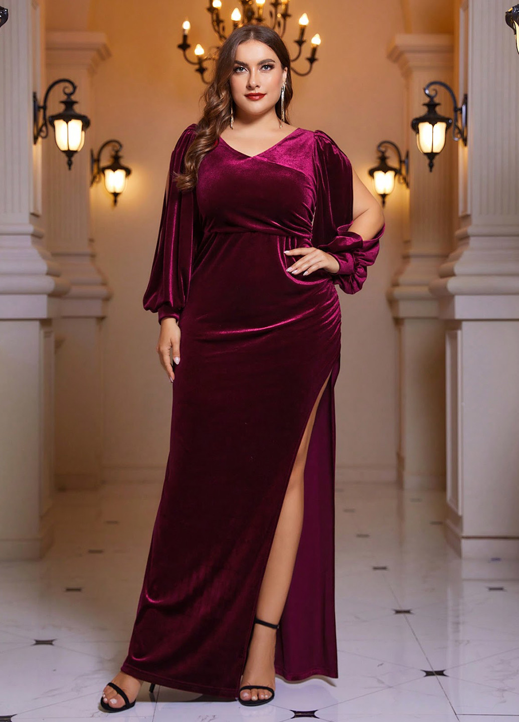 Бордовое праздничный платье а-силуэт SHEIN однотонное