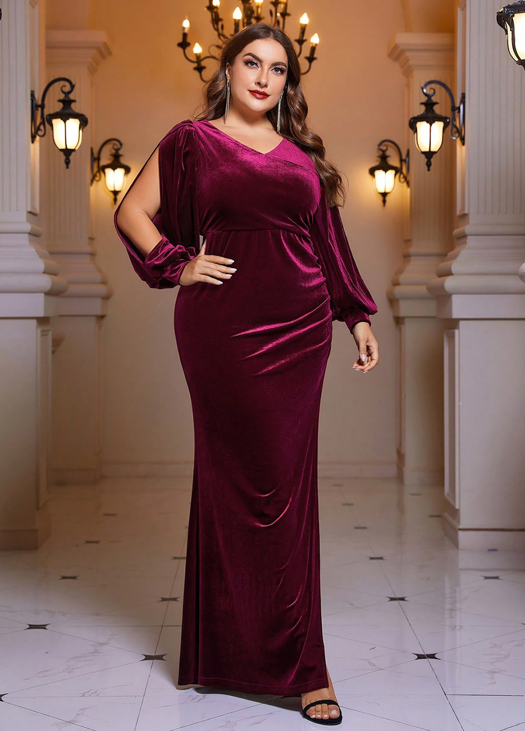 Бордовое праздничный платье а-силуэт SHEIN однотонное