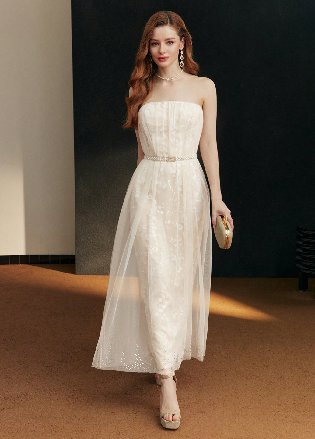 Кремова святковий, вечірня, ділова сукня з відкритою спиною, а-силует SHEIN однотонна