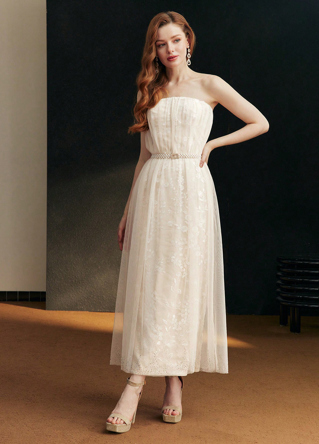 Кремова святковий, вечірня, ділова сукня з відкритою спиною, а-силует SHEIN однотонна