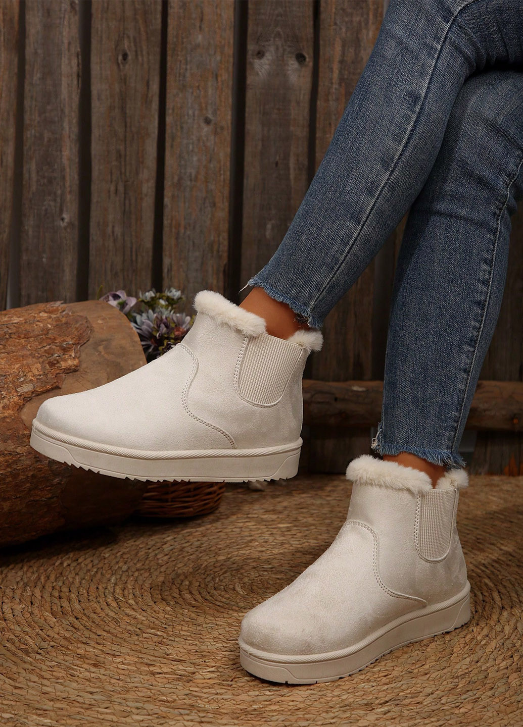 Зимние ботинки челси SHEIN без декора тканевые