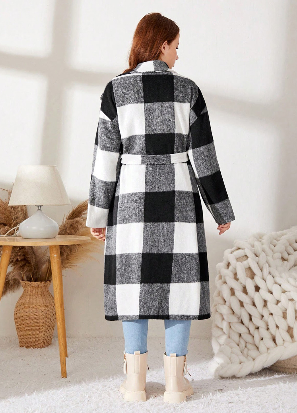 Чорно-білий демісезонне Пальто SHEIN