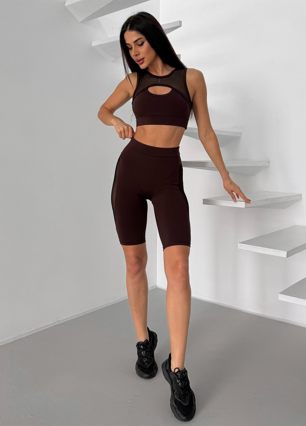 Кофейный демисезонный комплект женский спортивный (велосипедки, топ) NOVA VEGA