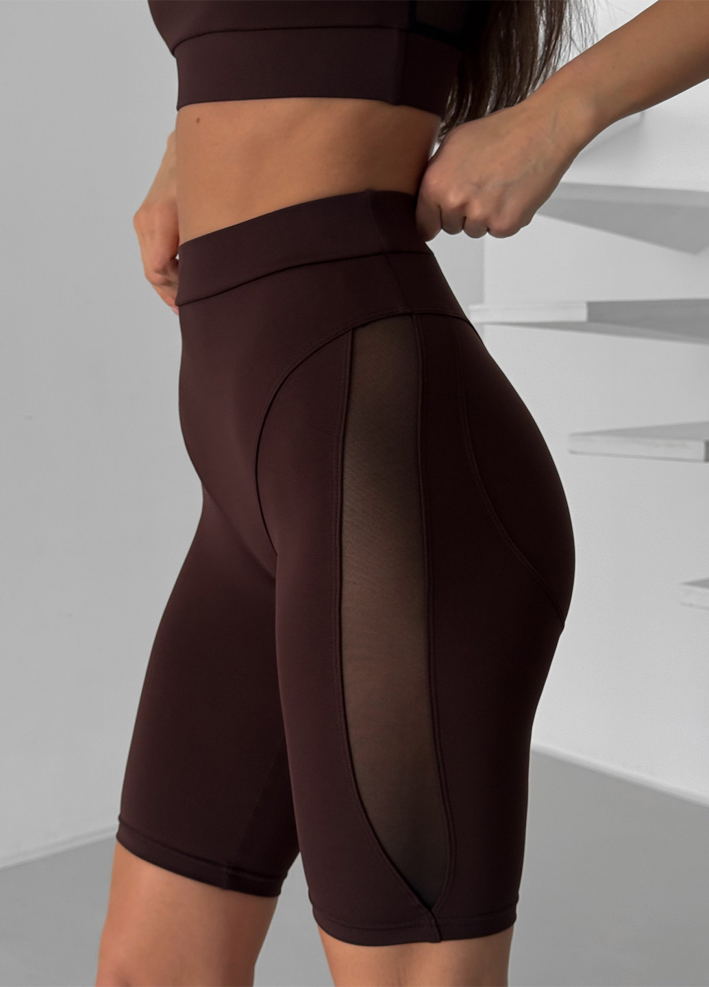 Кофейный демисезонный комплект женский спортивный (велосипедки, топ) NOVA VEGA