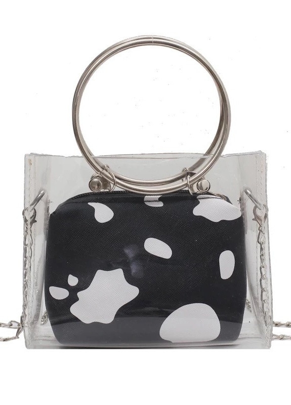 Женская классическая сумочка прозрачная на цепочке с круглыми ручками далматинец черная белая NoName (251204149)