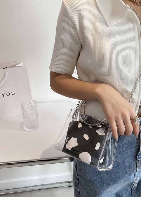 Женская классическая сумочка прозрачная на цепочке с круглыми ручками далматинец черная белая NoName (251204149)