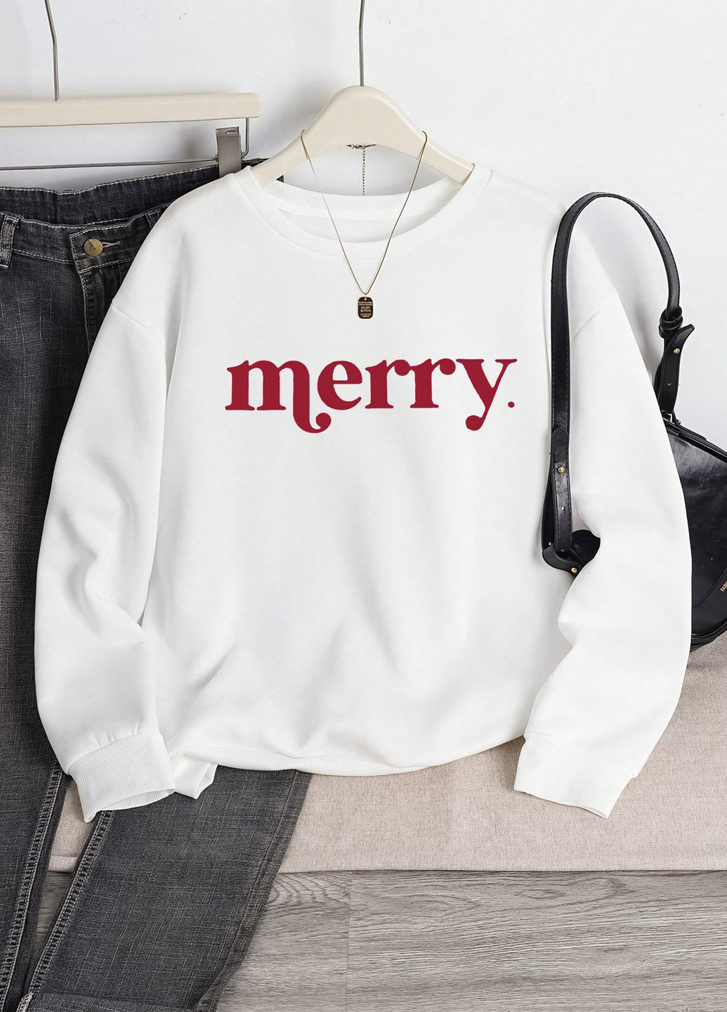 Белый свитшот SHEIN надпись без декора (333879332)