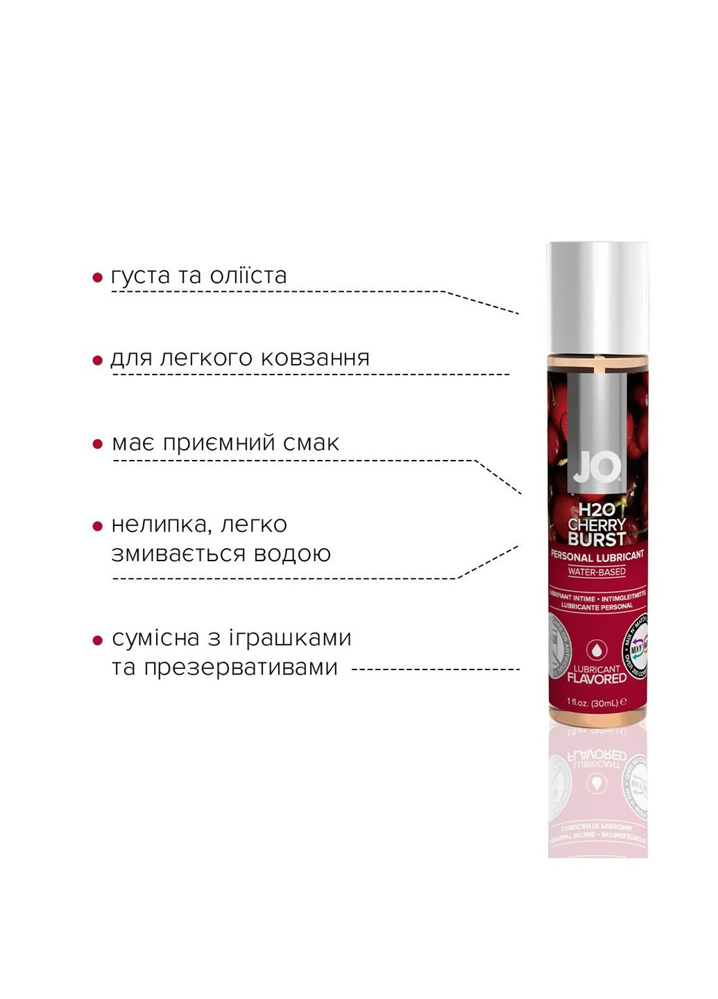 Мастило на водній основі H2O - Cherry Burst (30 мл) без цукру, рослинний гліцерин System JO (255073482)