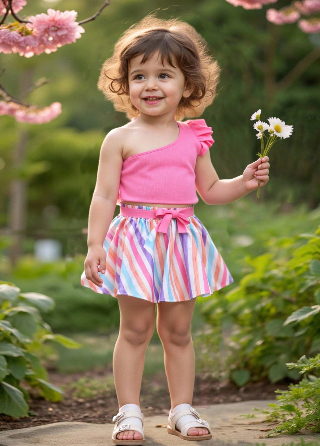 Фуксиновый летний комплект (топ, юбка) SHEIN