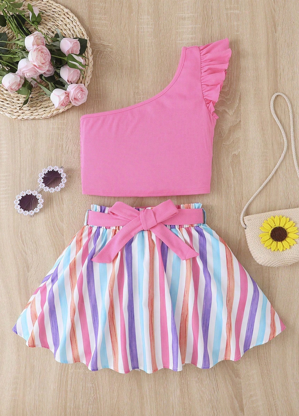 Фуксиновый летний комплект (топ, юбка) SHEIN