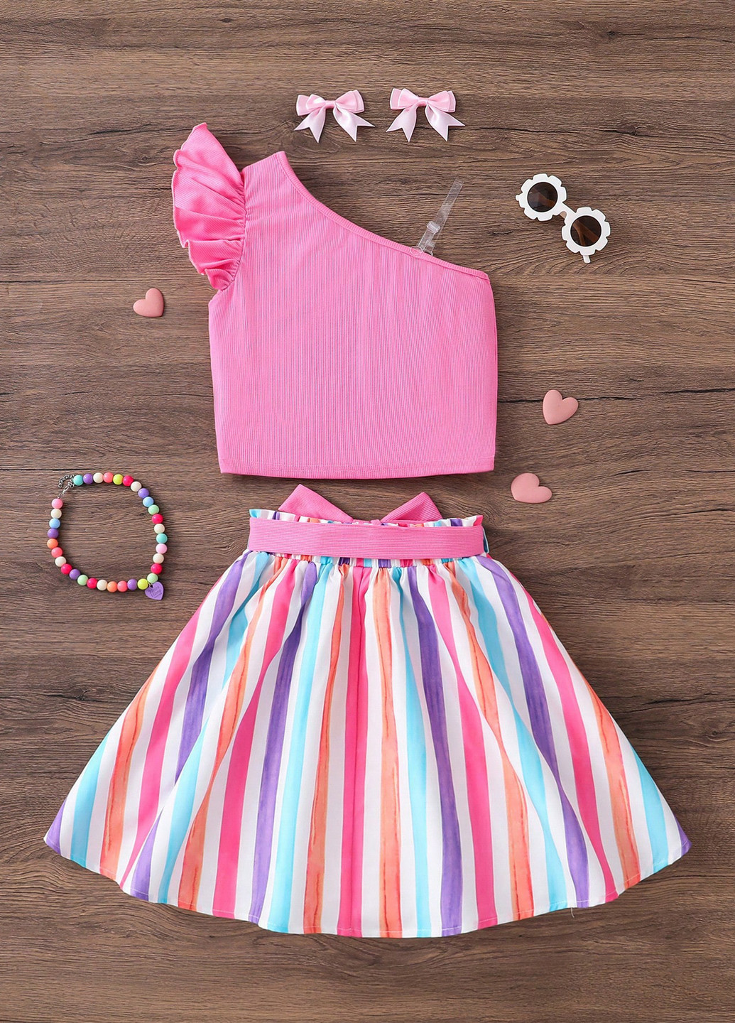 Фуксиновый летний комплект (топ, юбка) SHEIN