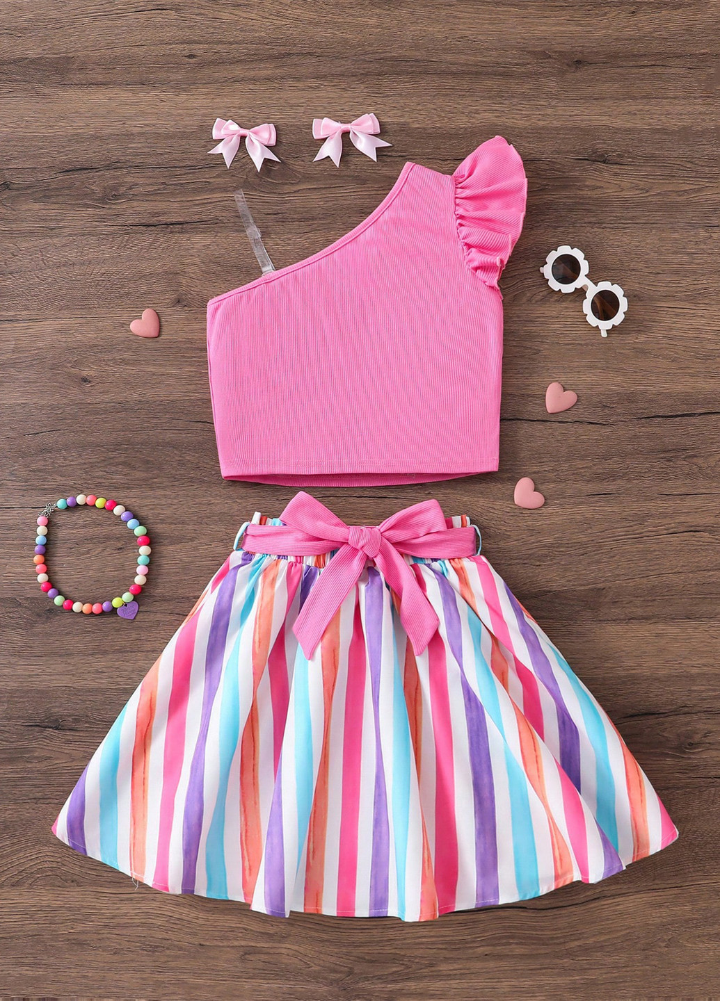 Фуксиновый летний комплект (топ, юбка) SHEIN