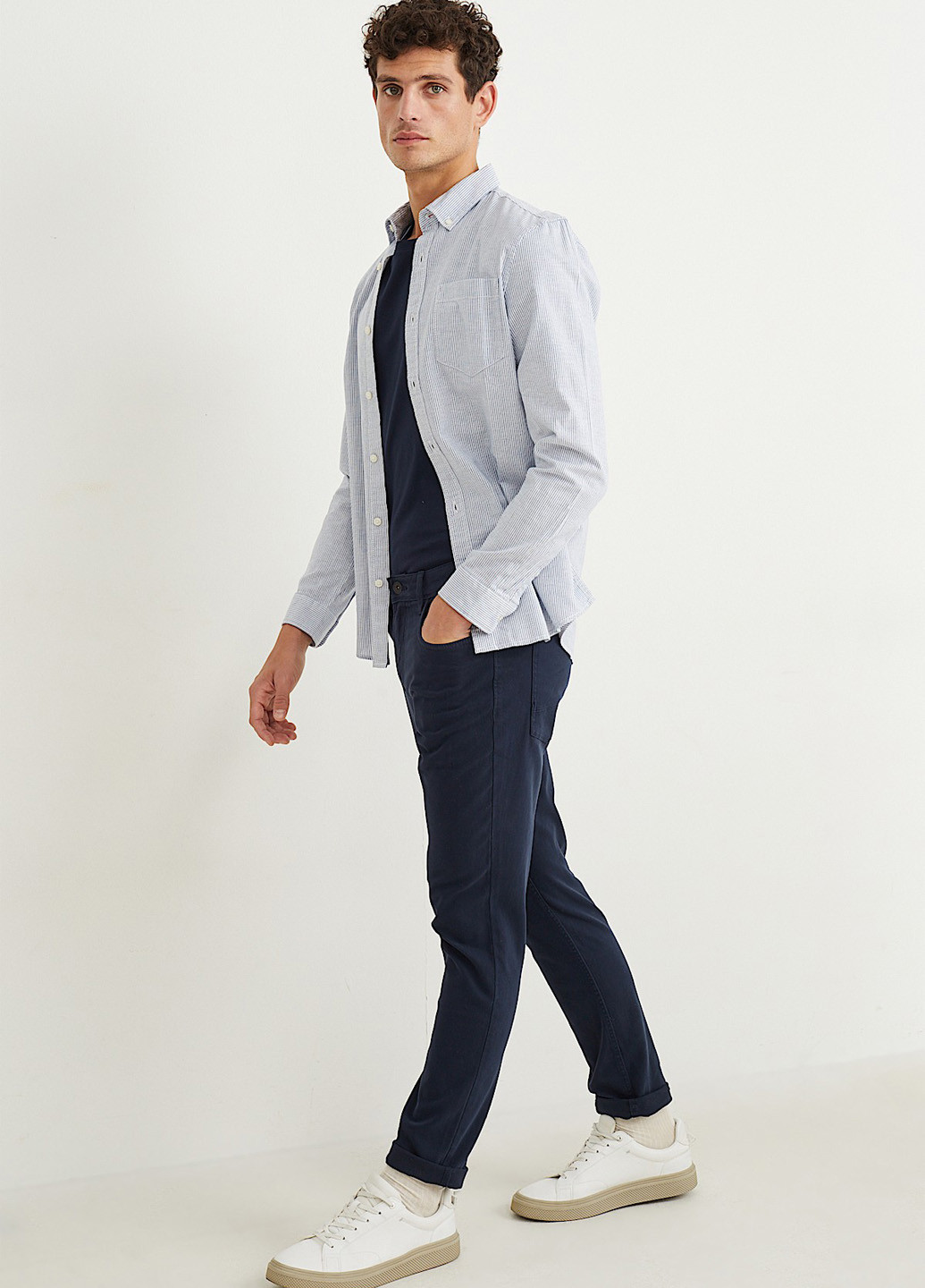 Темно-синие кэжуал демисезонные чиносы брюки C&A