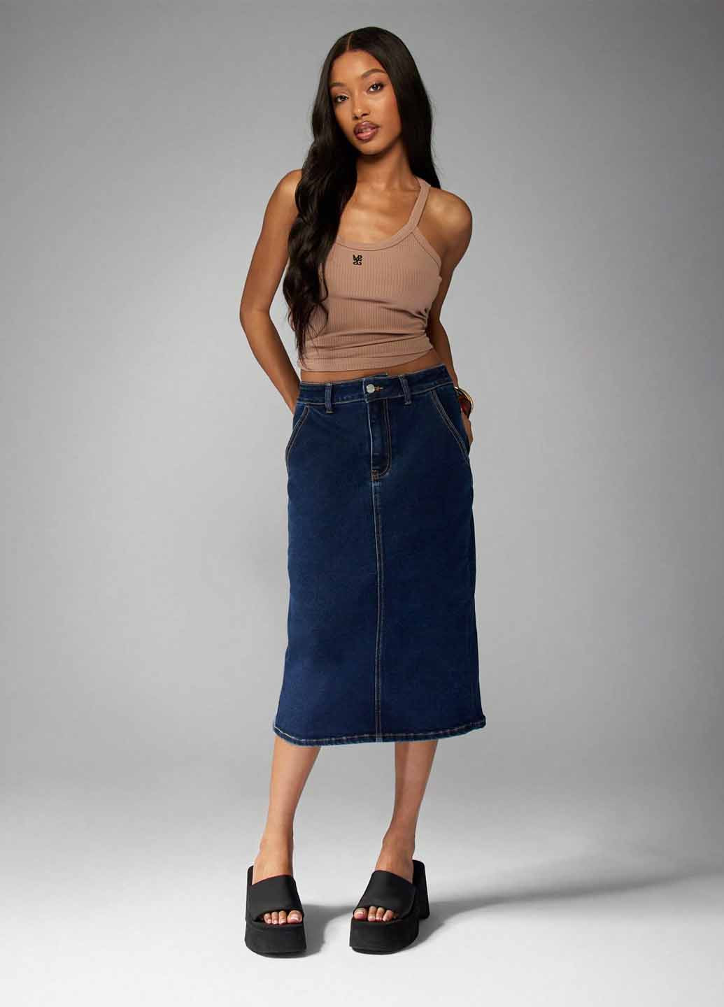 Синяя джинсовая однотонная юбка SHEIN карандаш