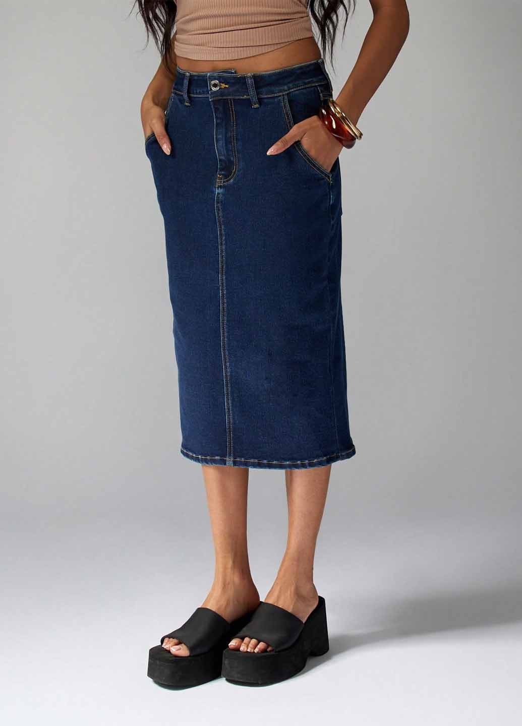 Синяя джинсовая однотонная юбка SHEIN карандаш