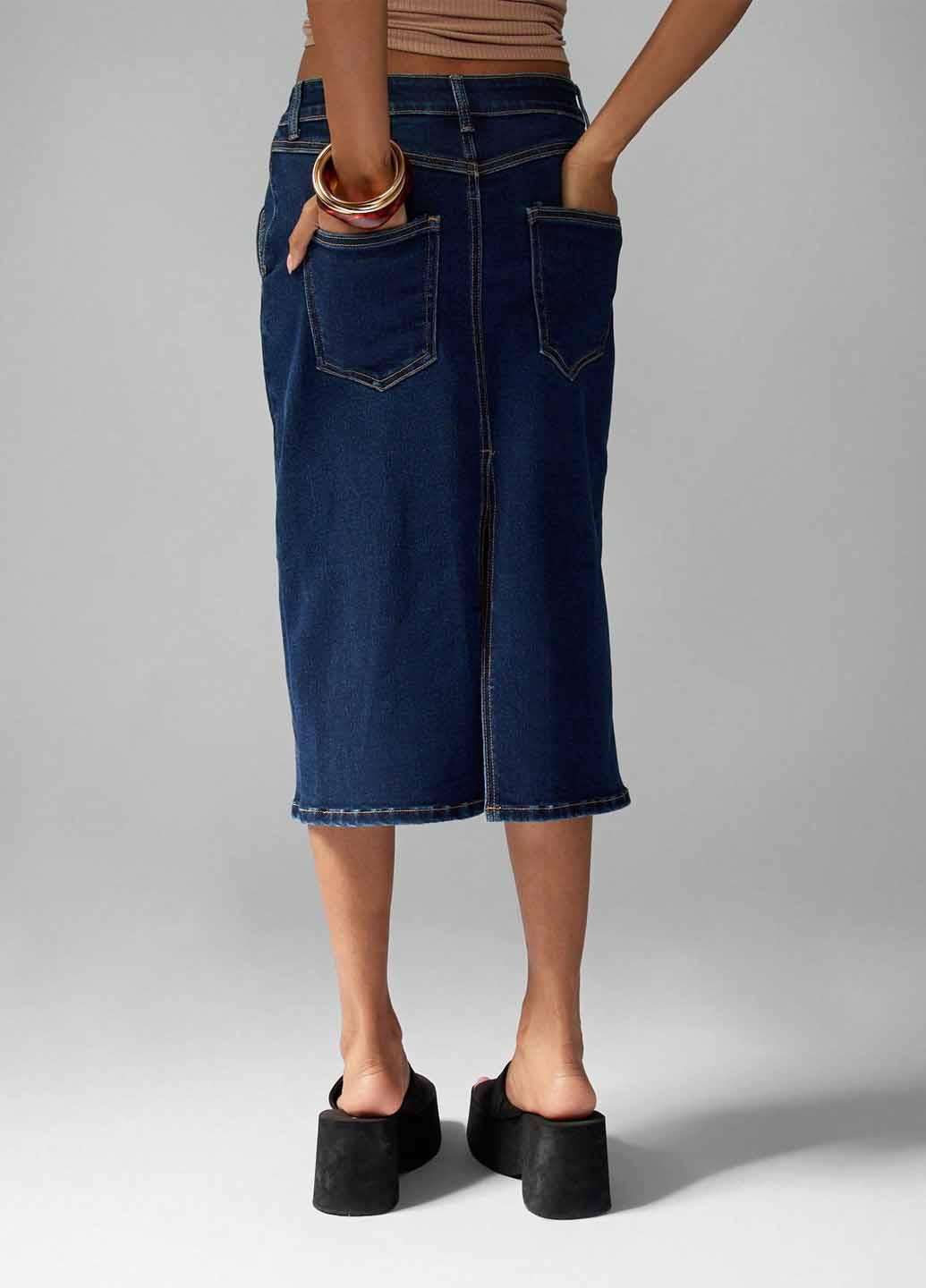 Синяя джинсовая однотонная юбка SHEIN карандаш