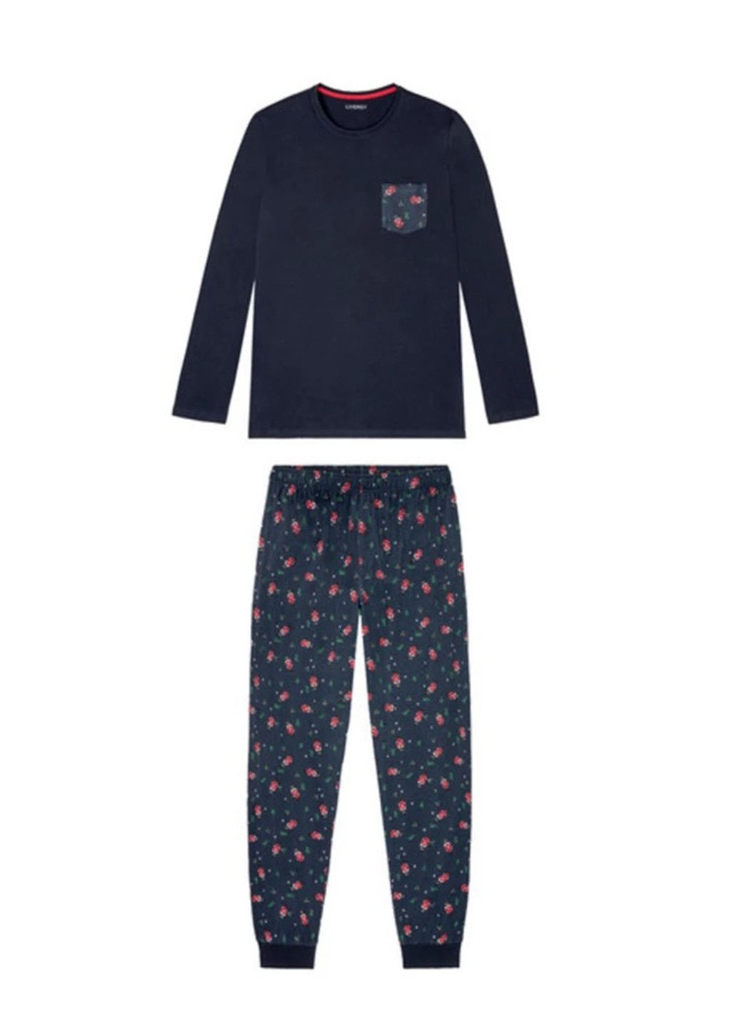 Пижама (лонгслів, штани) Livergy лонгслив + брюки квіткова темно-синя домашня трикотаж, бавовна