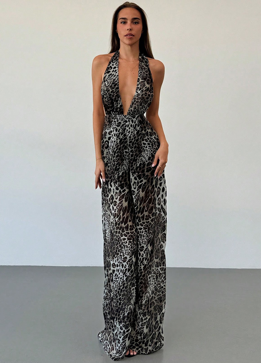 Комбинезон SHEIN комбинезон-брюки леопардовый серый кэжуал полиэстер