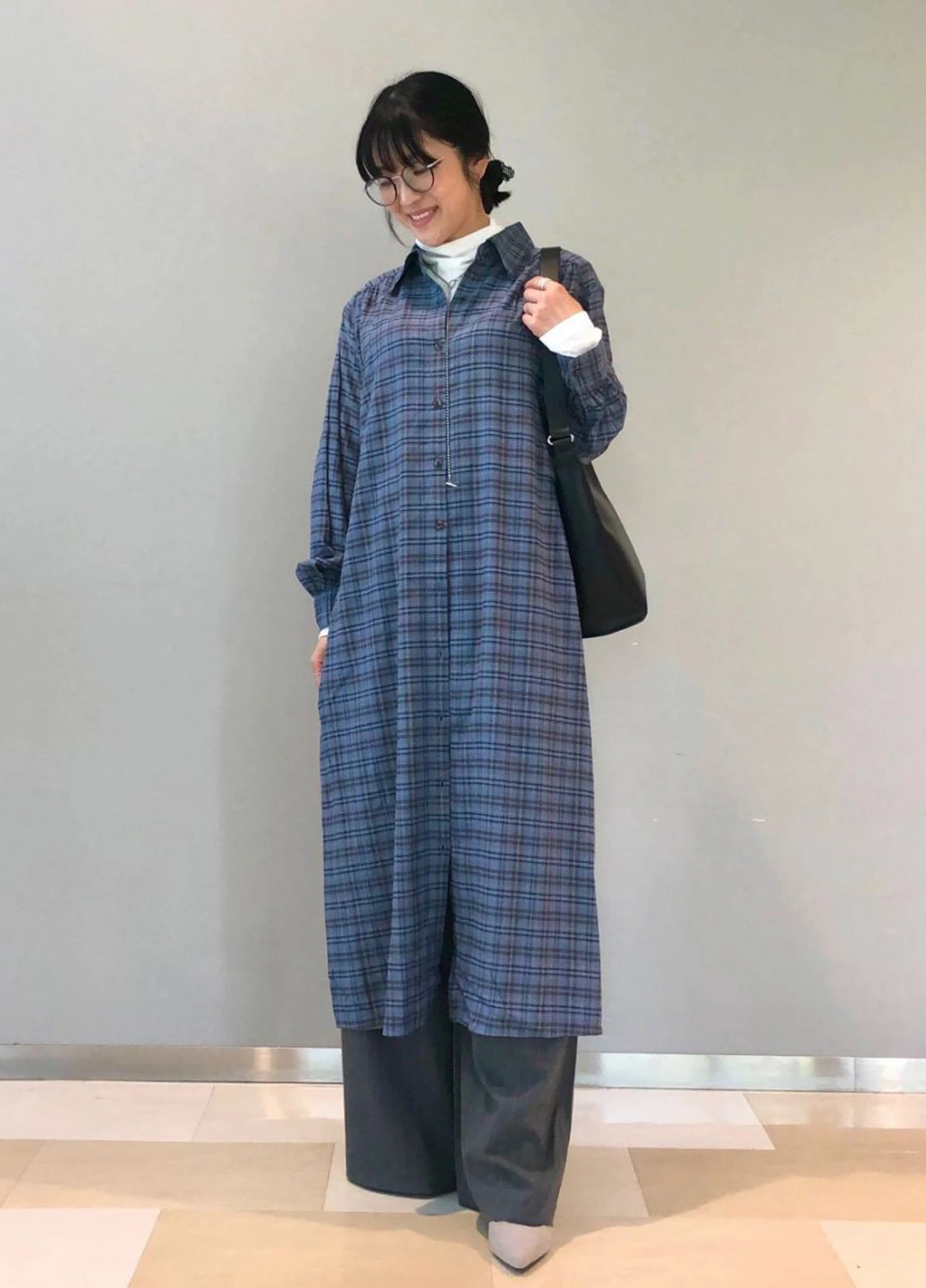 Синее кэжуал платье рубашка Uniqlo в клетку