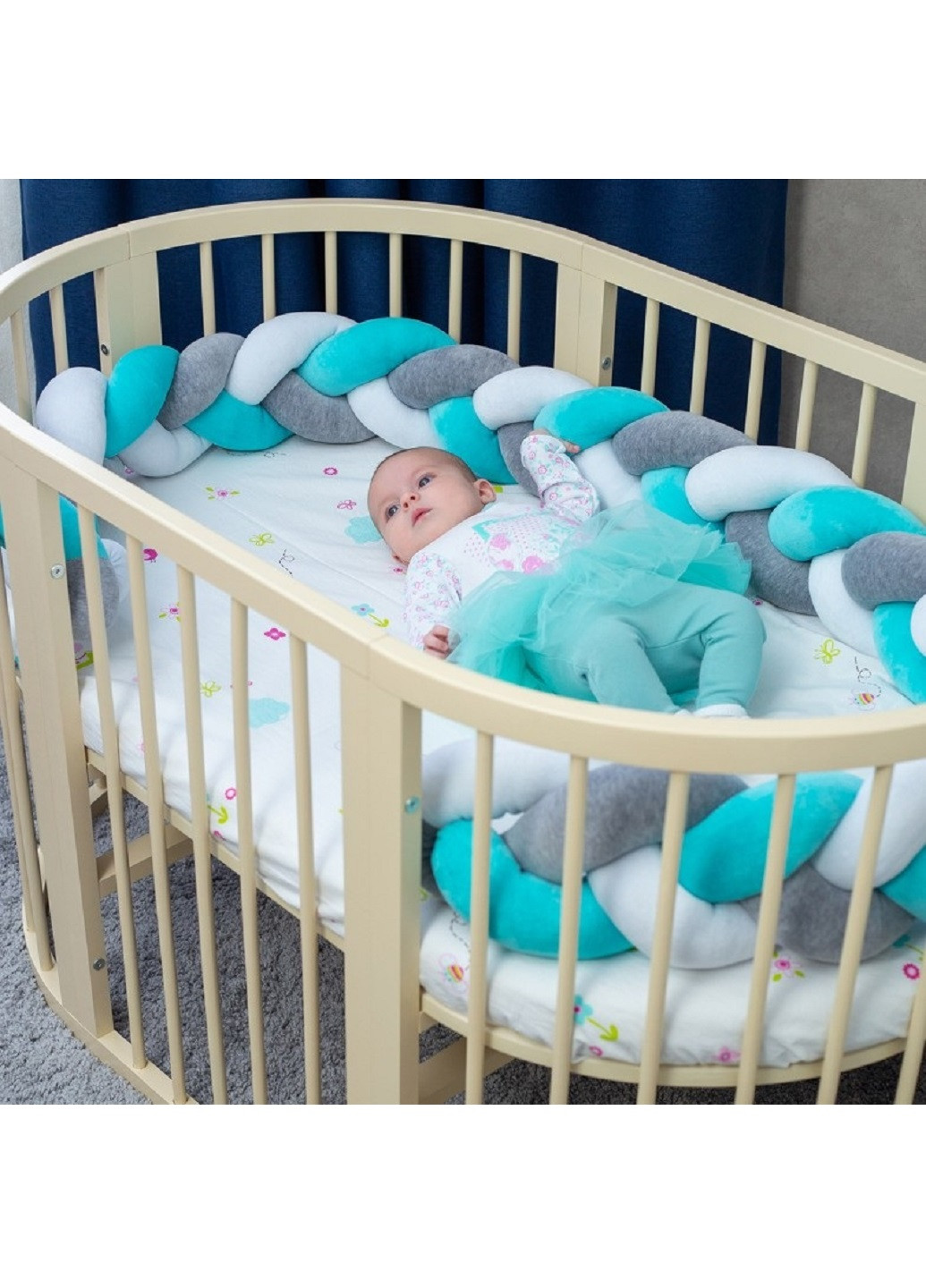 Бортик косичка защита ручной работы в детскую кроватку велюровый с завязками 180х20 см на половину кроватки (85256-Нов) Francesco Marconi (251932023)