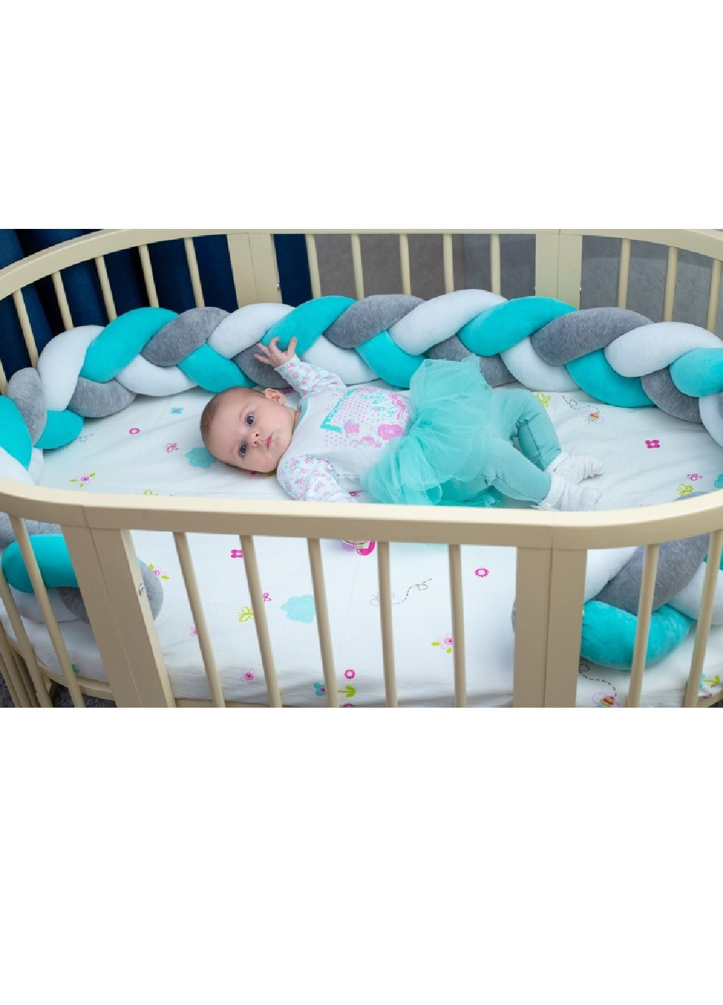 Бортик косичка защита ручной работы в детскую кроватку велюровый с завязками 180х20 см на половину кроватки (85256-Нов) Francesco Marconi (251932023)