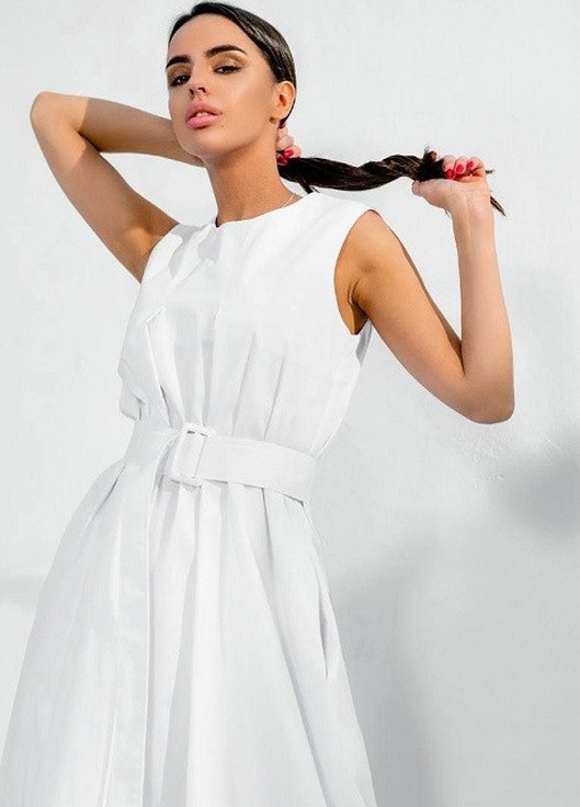 Белое пляжное платье рубашка, а-силуэт YaStyl однотонное