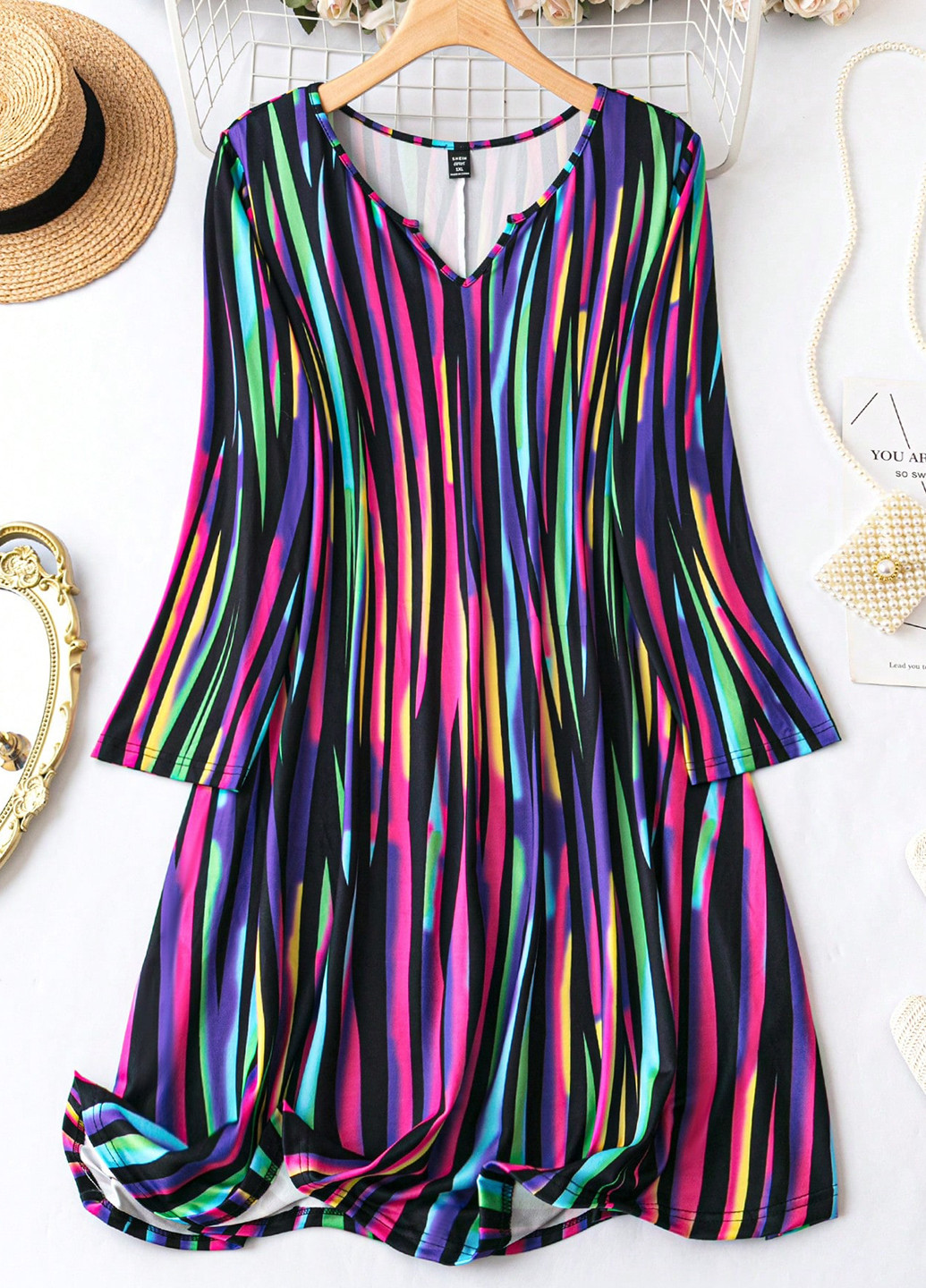 Комбинированное кэжуал платье а-силуэт SHEIN в полоску