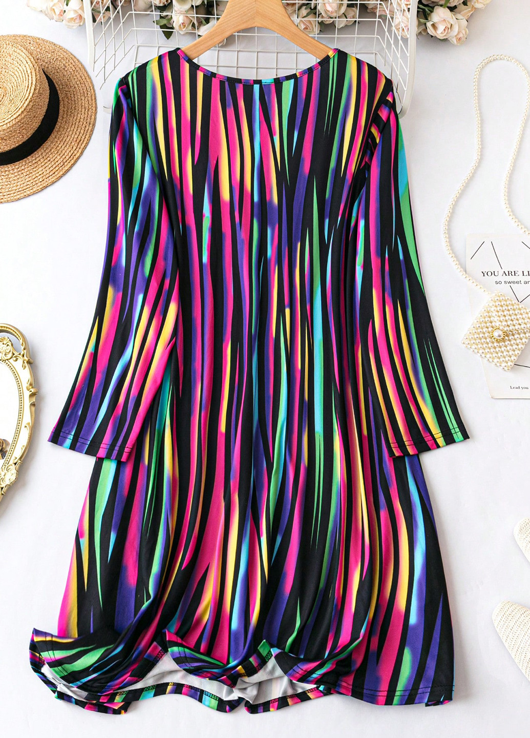 Комбинированное кэжуал платье а-силуэт SHEIN в полоску