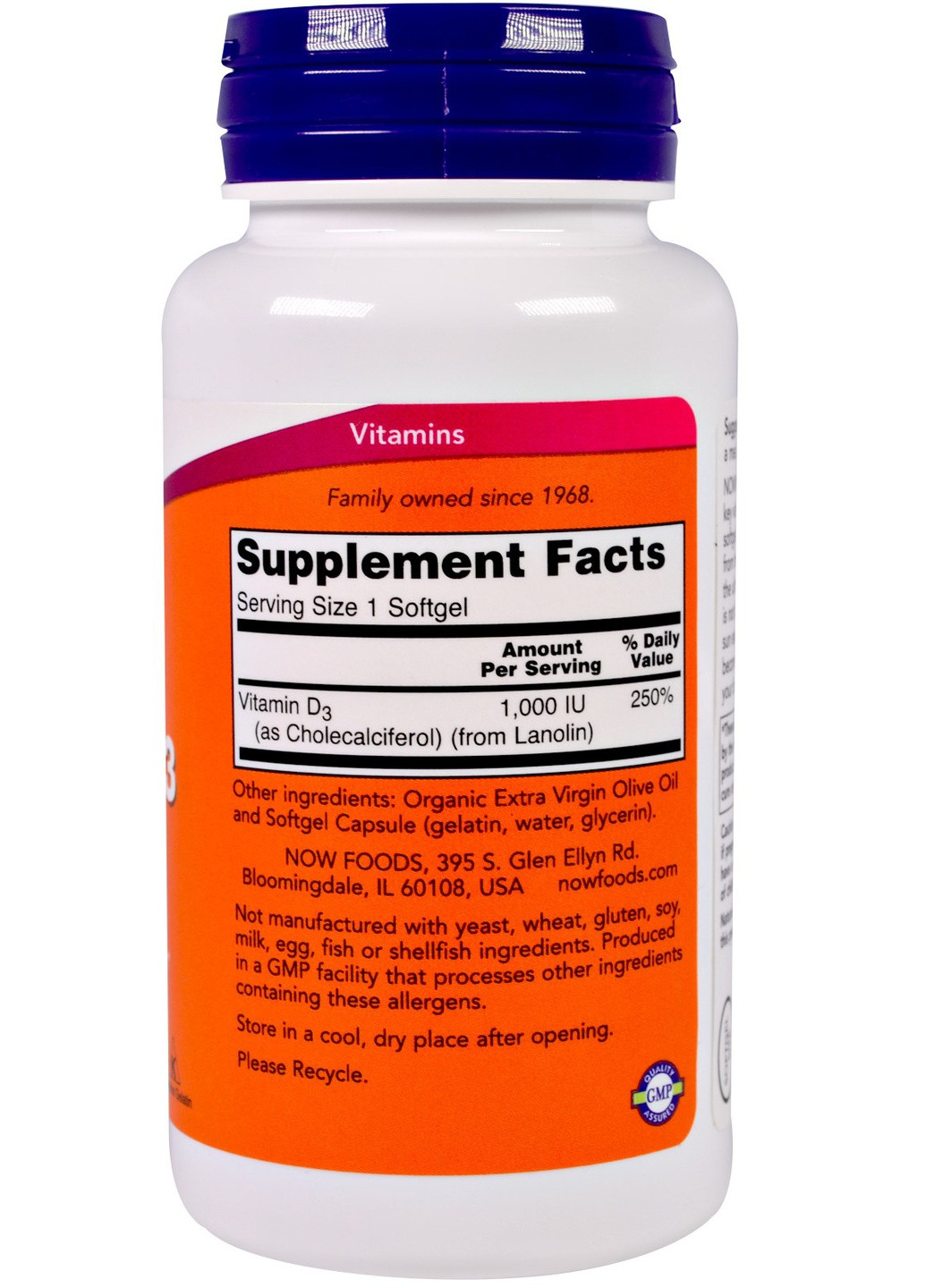 Витамин D-3 1000IU,, 180 желатиновых капсул Now Foods (228292948)