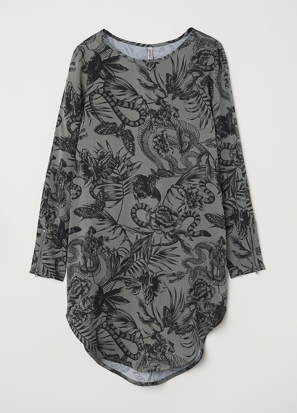 Оливковое (хаки) кэжуал платье а-силуэт H&M с абстрактным узором