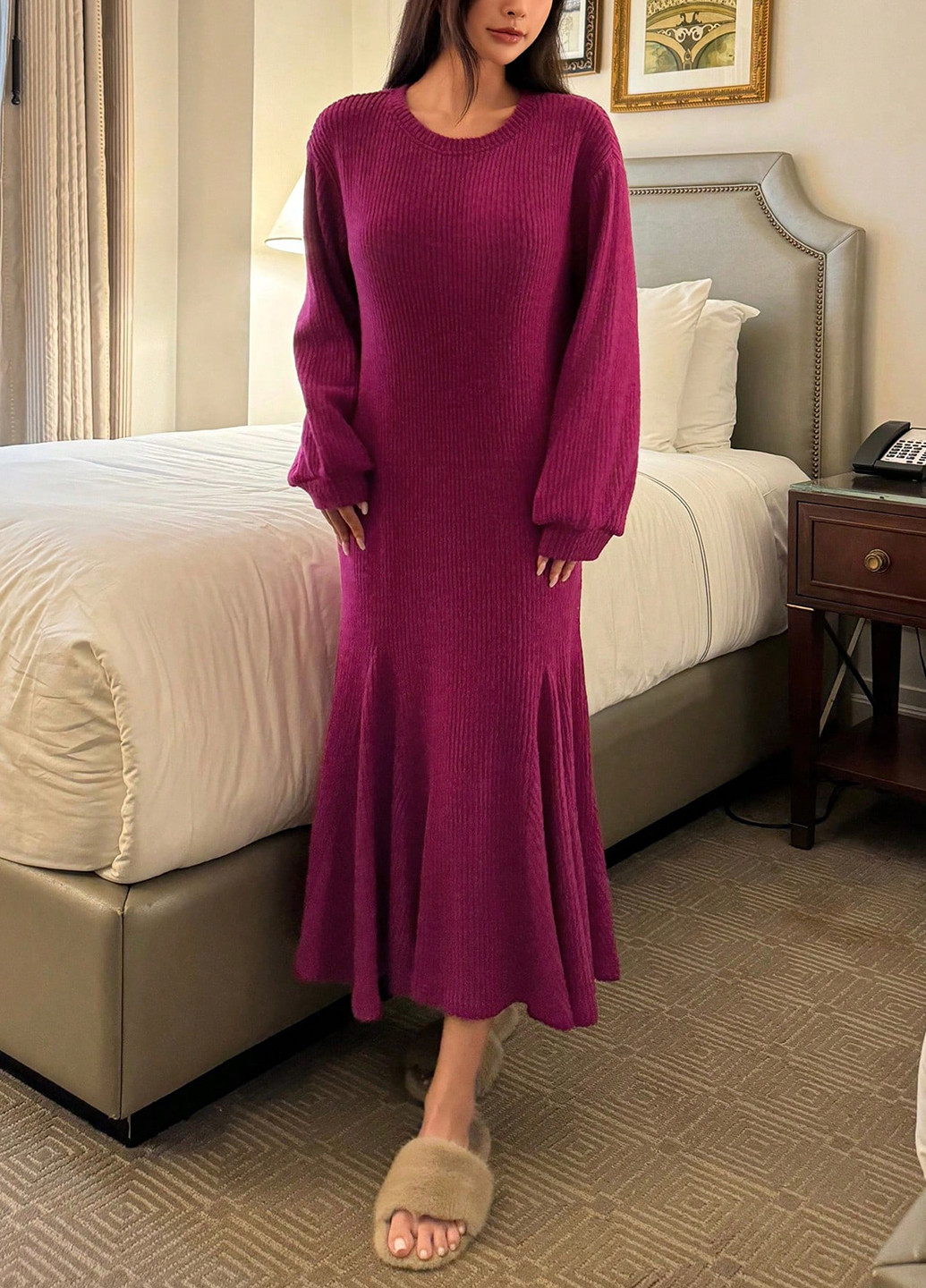 Фуксинова (кольору Фукія) домашній сукня а-силует SHEIN однотонна