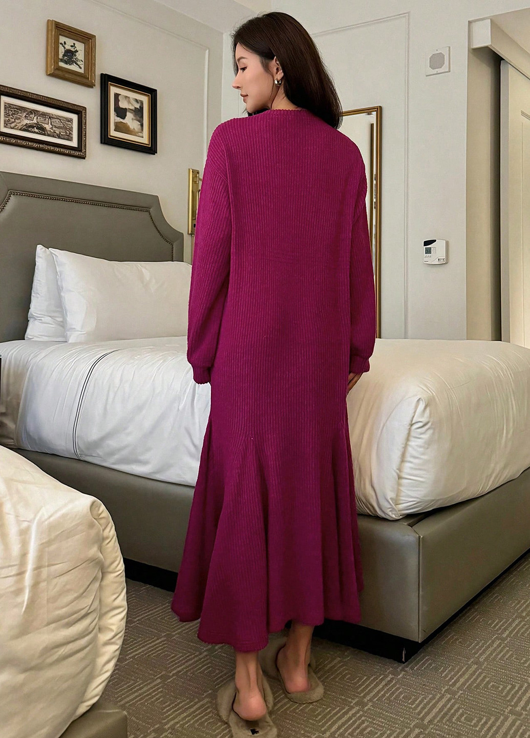 Фуксинова (кольору Фукія) домашній сукня а-силует SHEIN однотонна