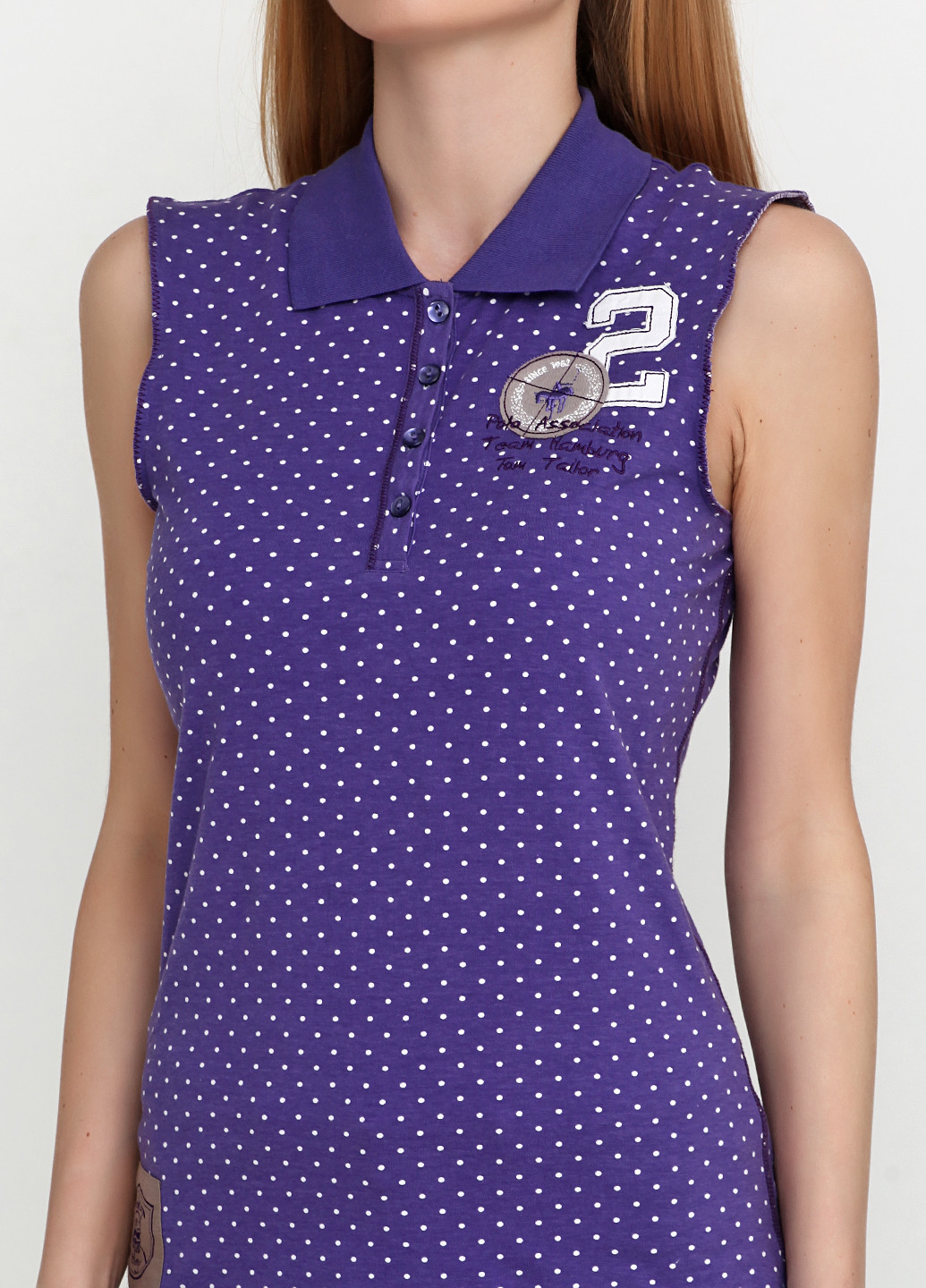 Фиолетовая женская футболка-поло Tom Tailor в горошек