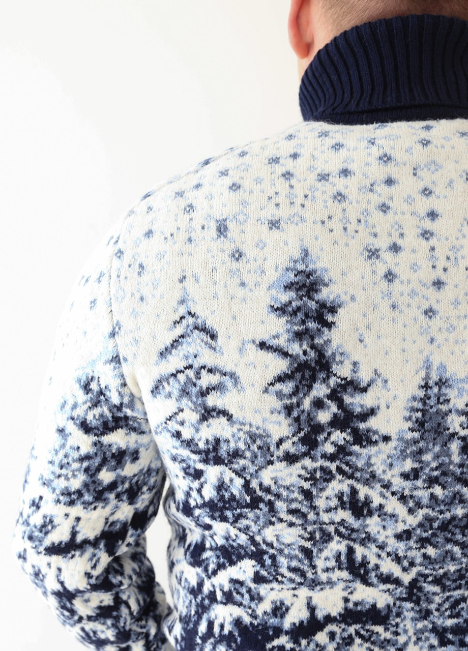 Темно-синий зимний свитер мужской зимний темно-синий с елками большой размер Pulltonic Прямая