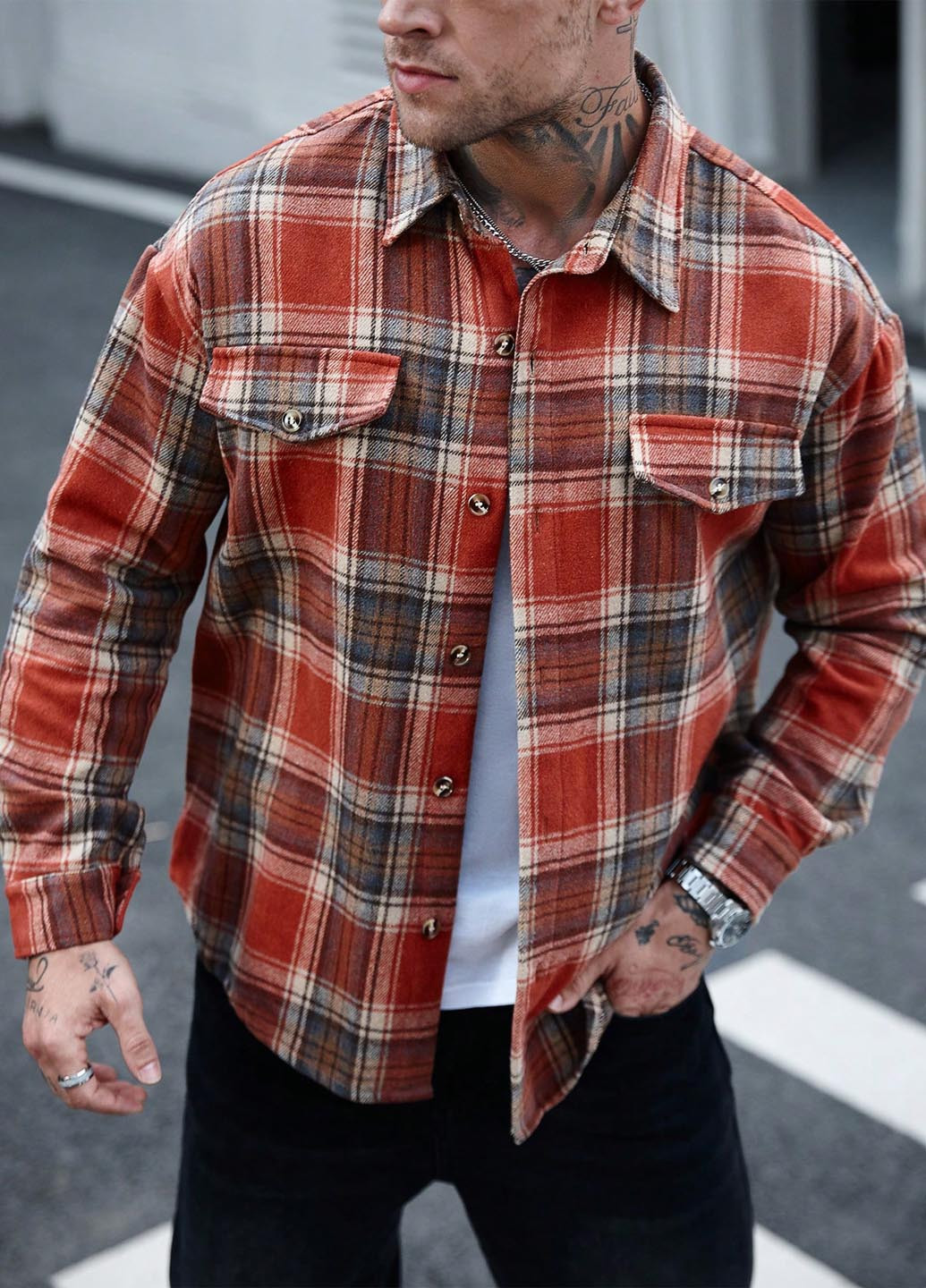 Красная кэжуал рубашка в клетку SHEIN