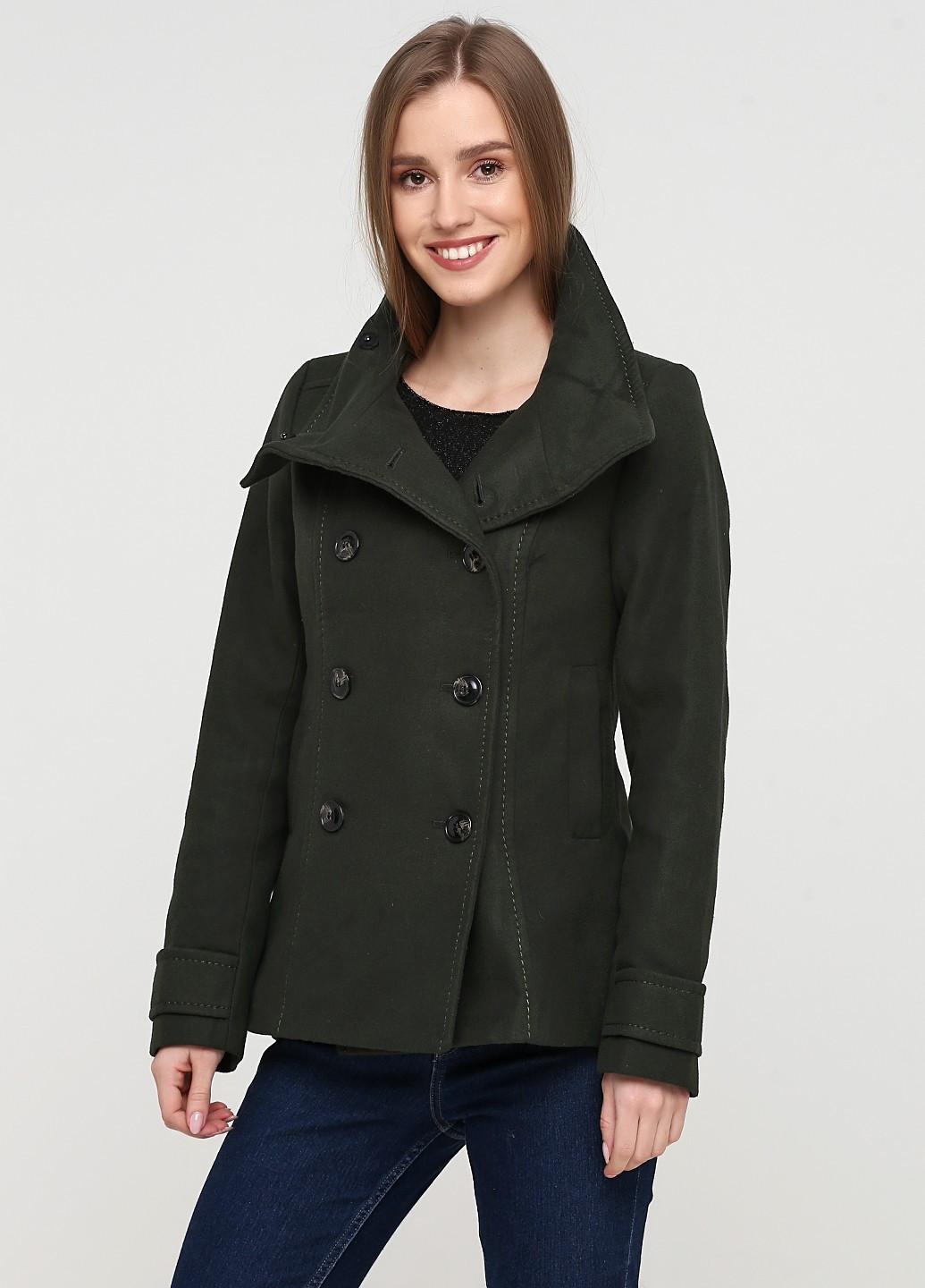 Темно-зелене Діловий, Кежуал півпальто двобортне H&M однотонне