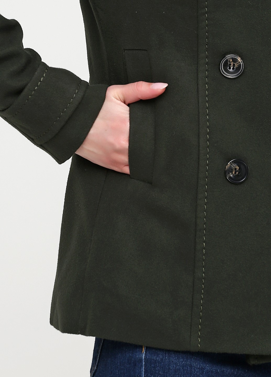 Темно-зелене Діловий, Кежуал півпальто двобортне H&M однотонне