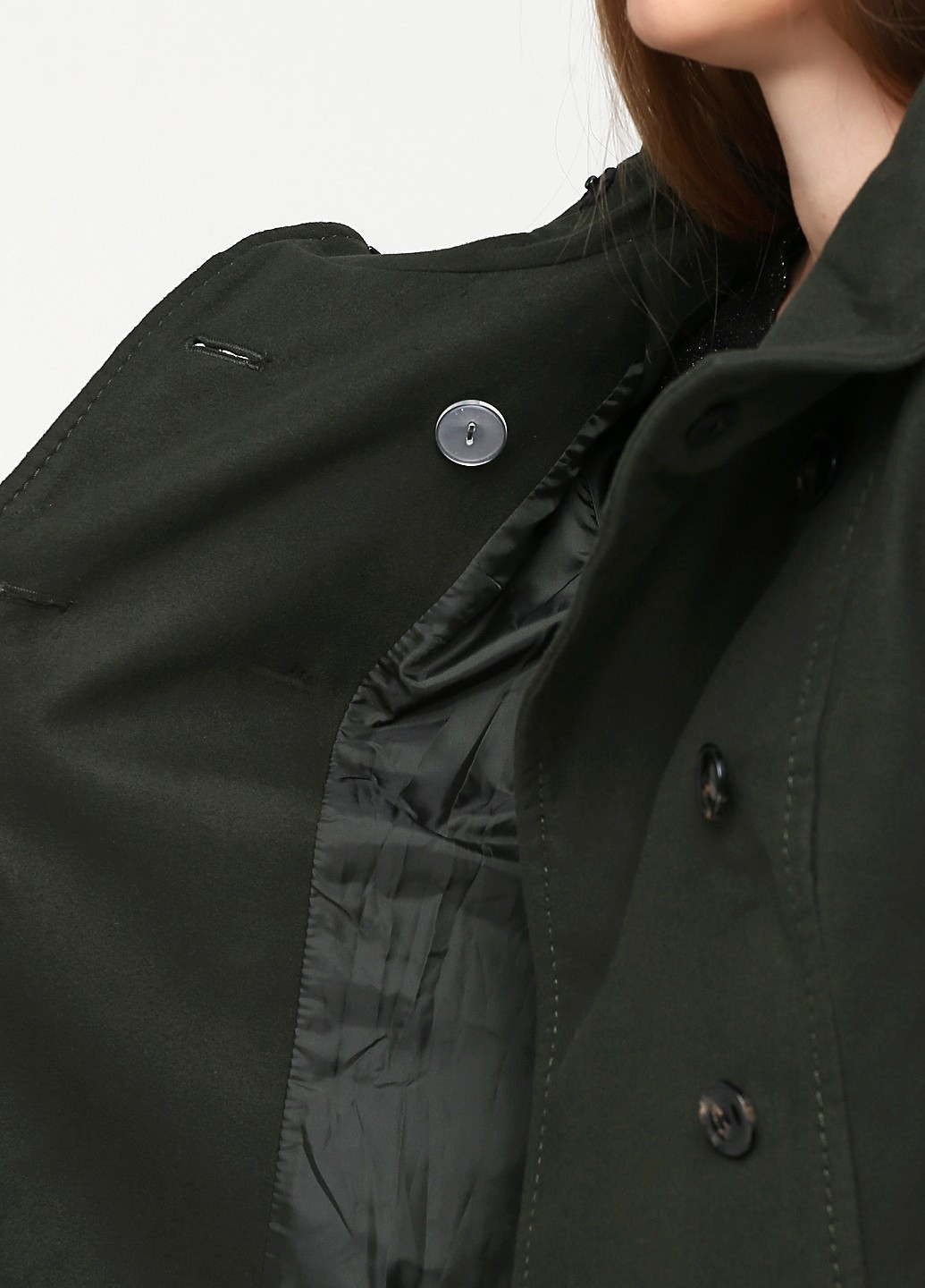 Темно-зелене Діловий, Кежуал півпальто двобортне H&M однотонне