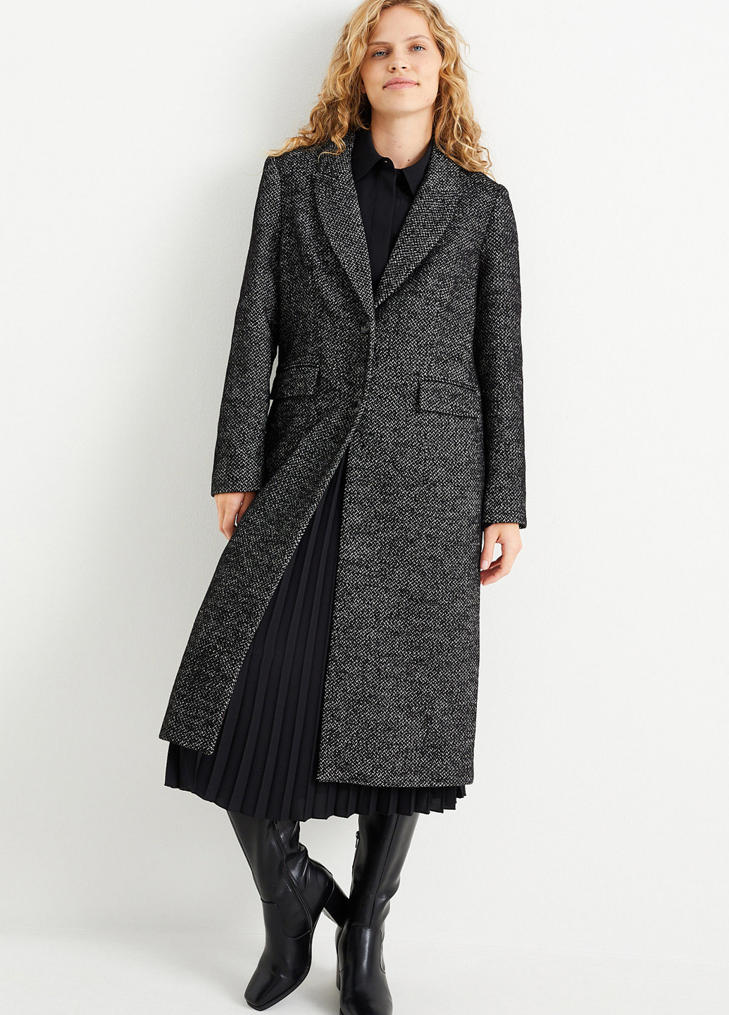 Черное демисезонное Пальто однобортное C&A